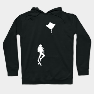 diver observes a stingray, minimalistic graphics for diving addict Hoodie